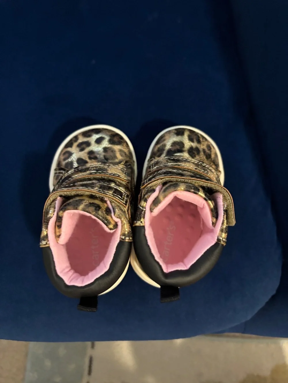 Carter's Girls Gold Leopard Velcro Sneakers with Pink Lining
